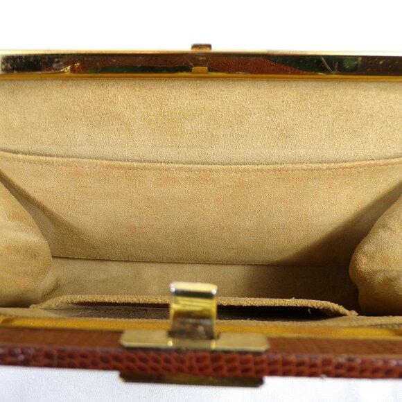 Vintage 60's Lizard Skin Handbag/Purse Suede Lined w/Card Case #1018 - Picture 7 of 15